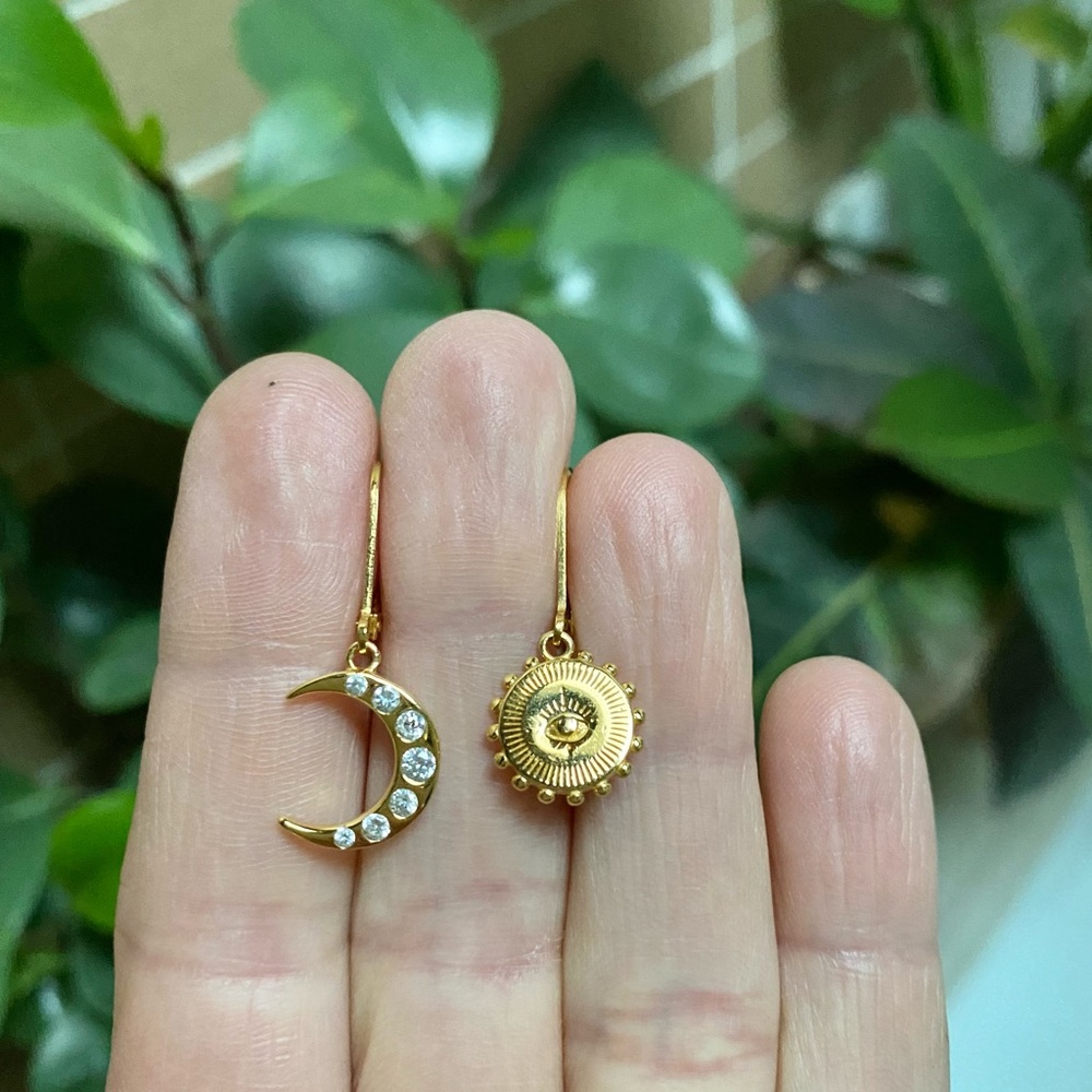 🌙 ☀️ J. Crew demi fine celestial sun moon 14k gold-plated mismatched earrings